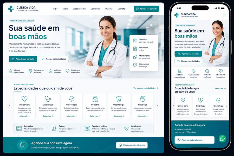 Conceito de landing page para clínica