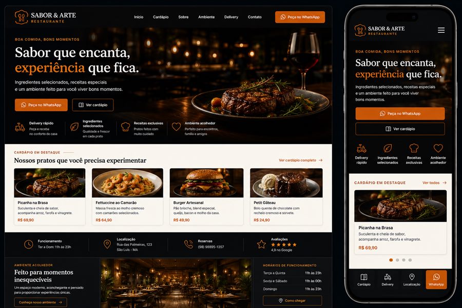 Conceito de site para restaurante